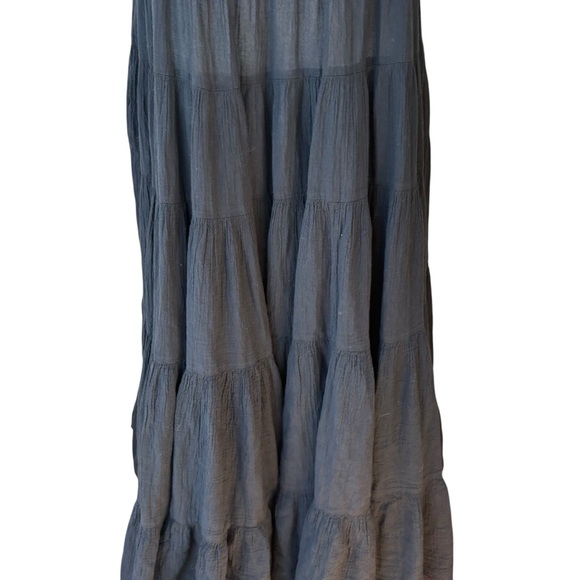 Greek Archaic Kori Black Cotton Gauze Tiered Flowy Maxi Halter Dress, Sz XS - Picture 10 of 13